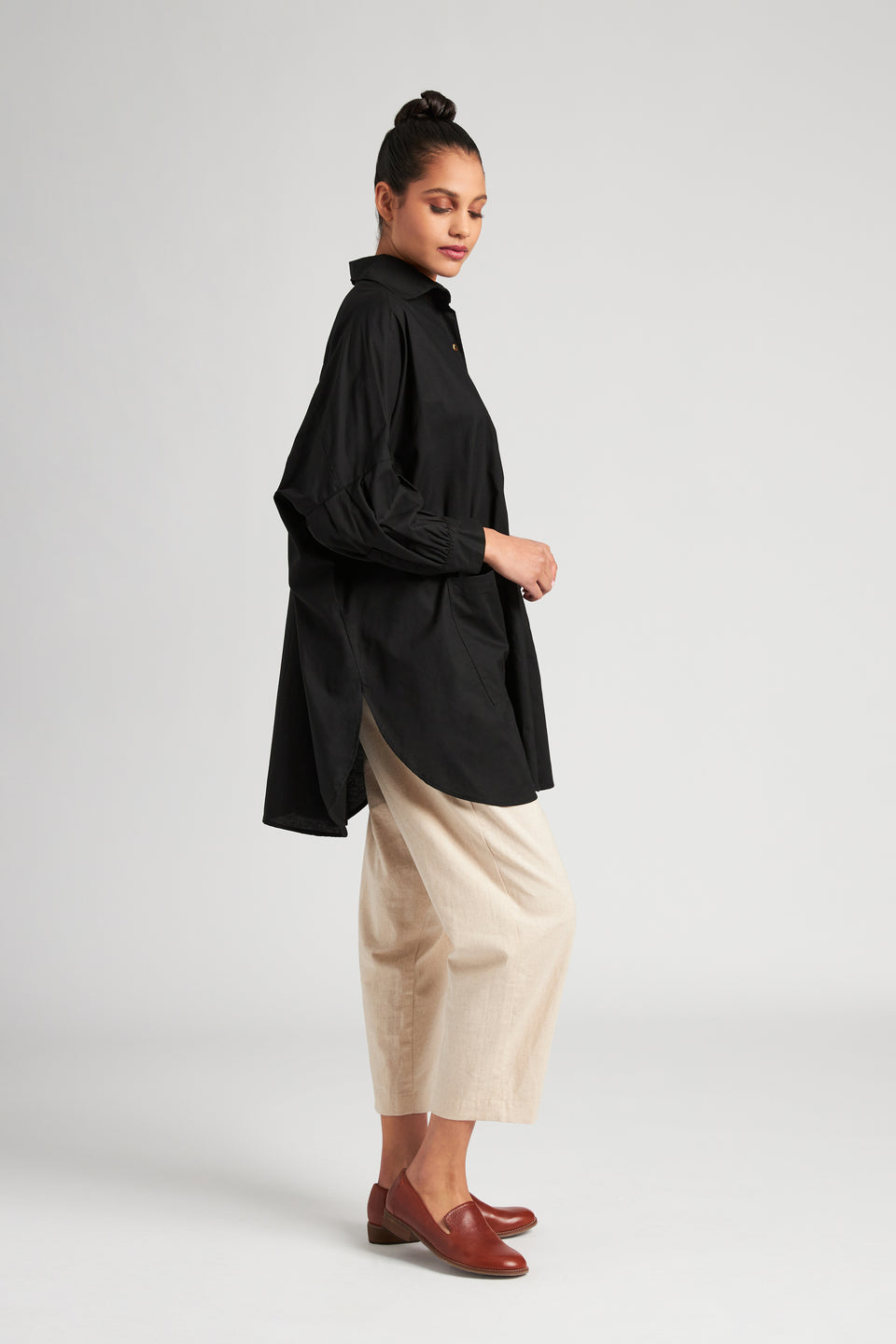 Organic Cotton Smock Blouse | Black