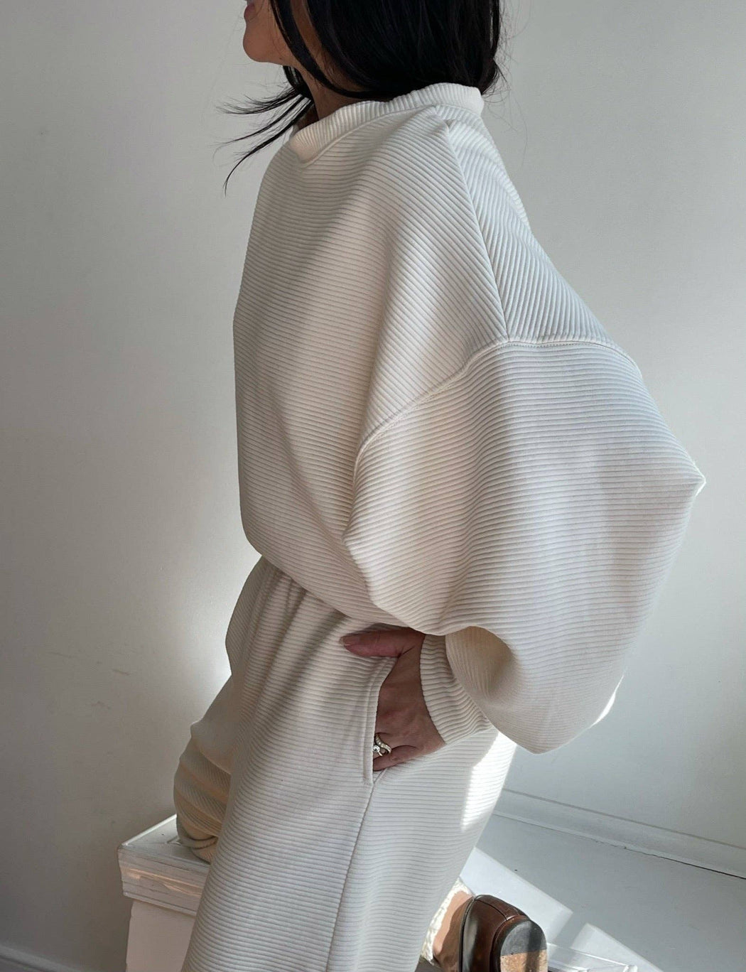 Na Nin | Margot Rippled Cotton Cropped Sweatshirt | Cream | Plus Size | Hazel & Rose | Minneapolis