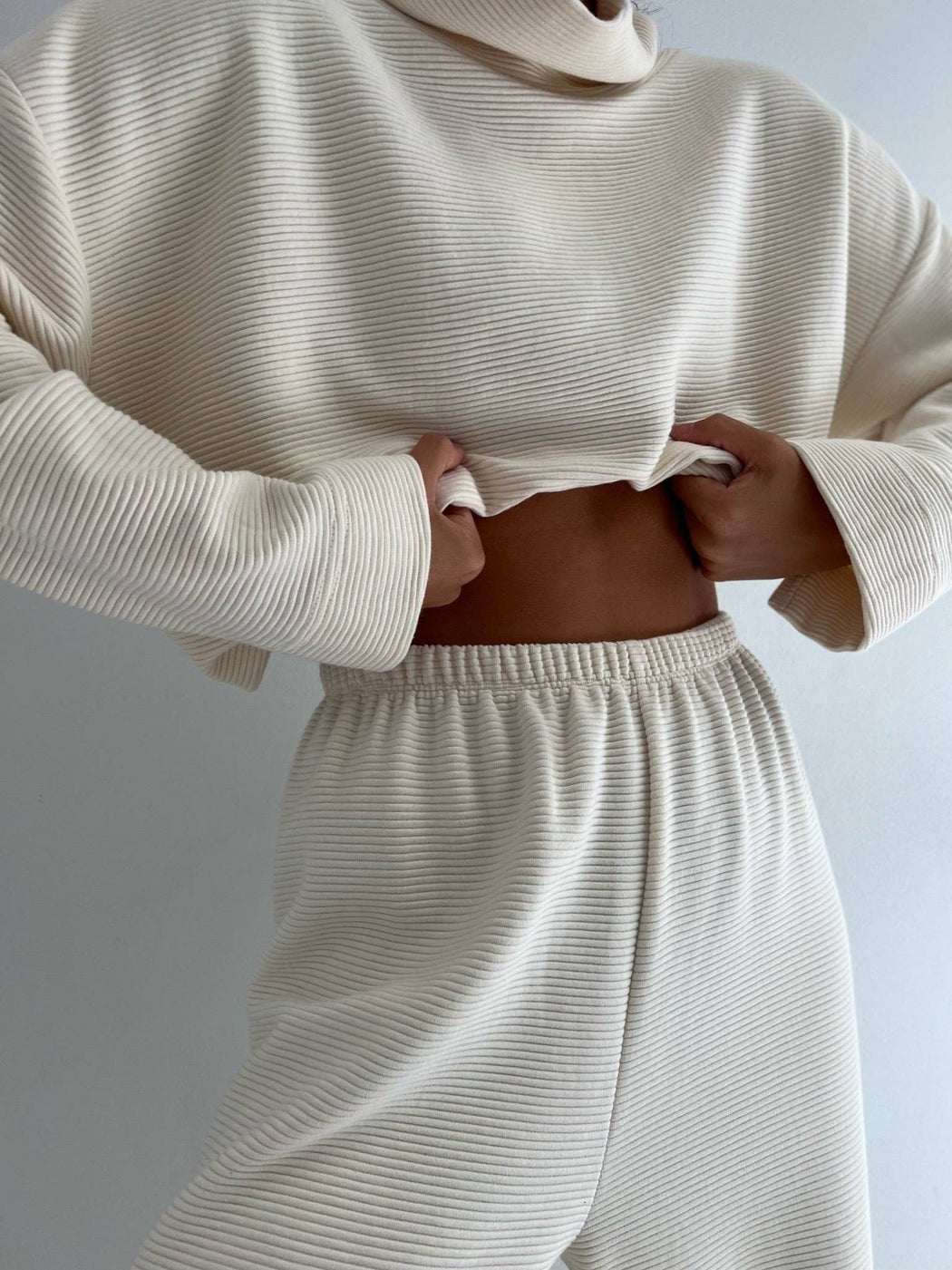 Mia Rippled Cotton Pullover | Cream