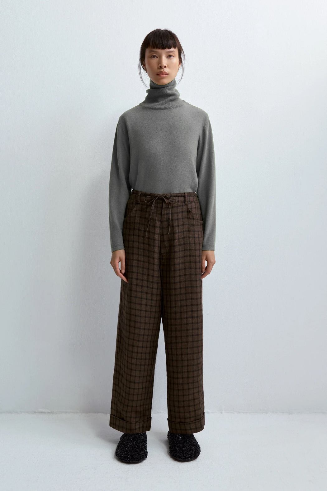 LINEN RELAXED CHECKERED PANTS