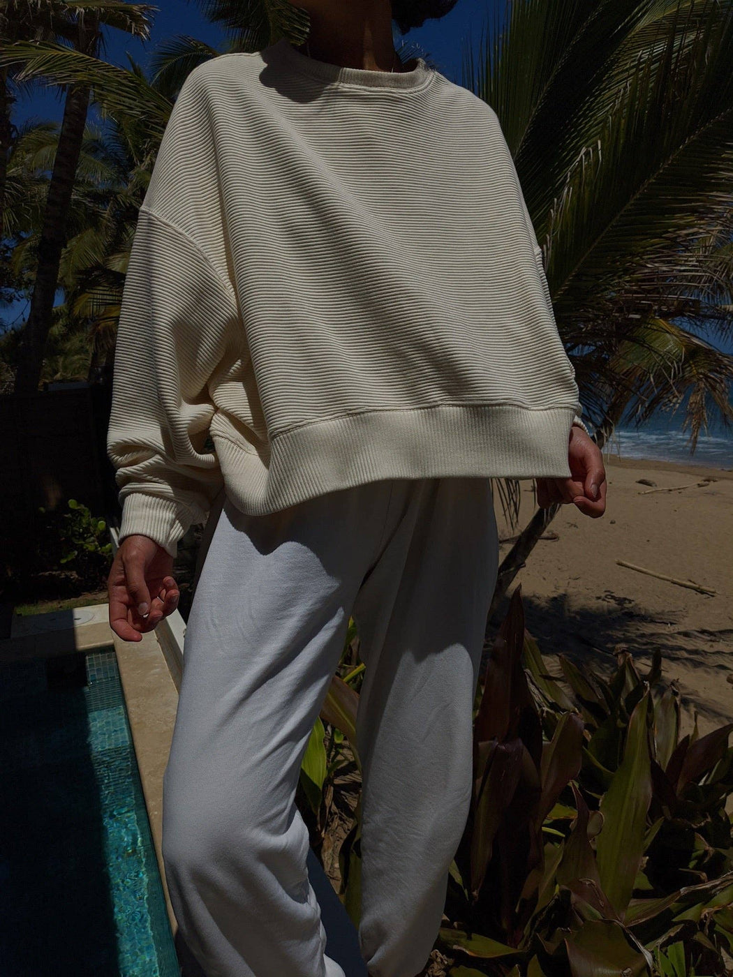 Na Nin | Margot Rippled Cotton Cropped Sweatshirt | Cream | Plus Size | Hazel & Rose | Minneapolis