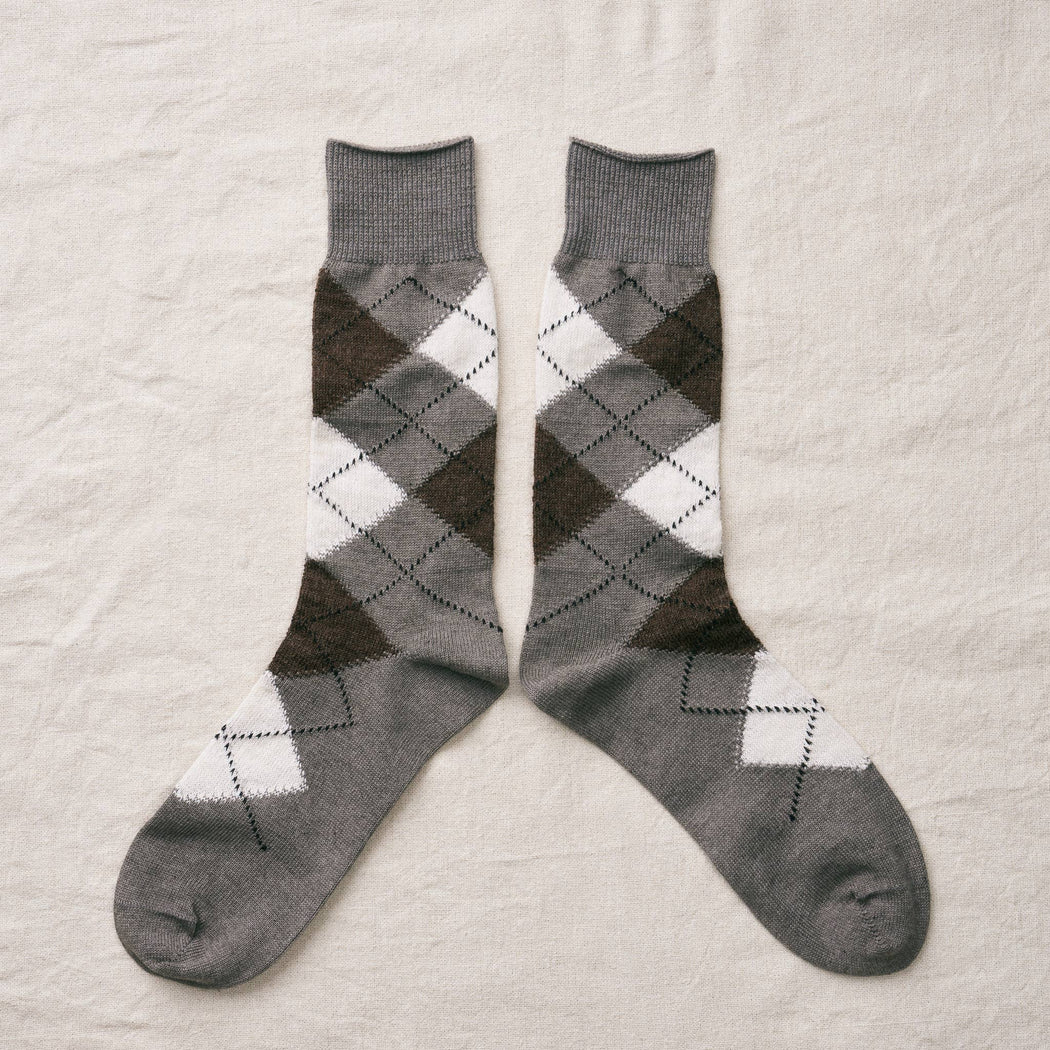 Organic Cotton Alpaca Yak Argyle Socks | Dark Grey