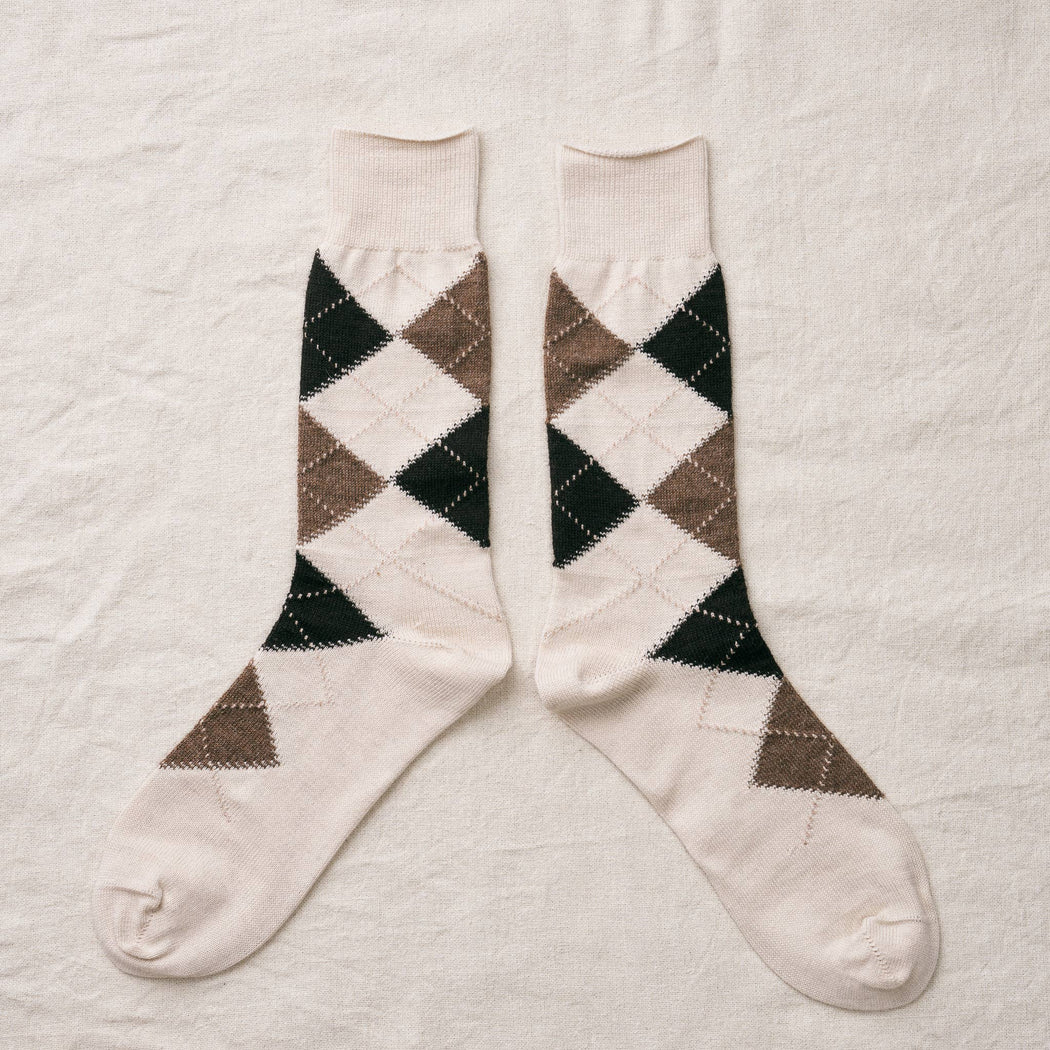 Organic Cotton Alpaca Yak Argyle Socks | Cream