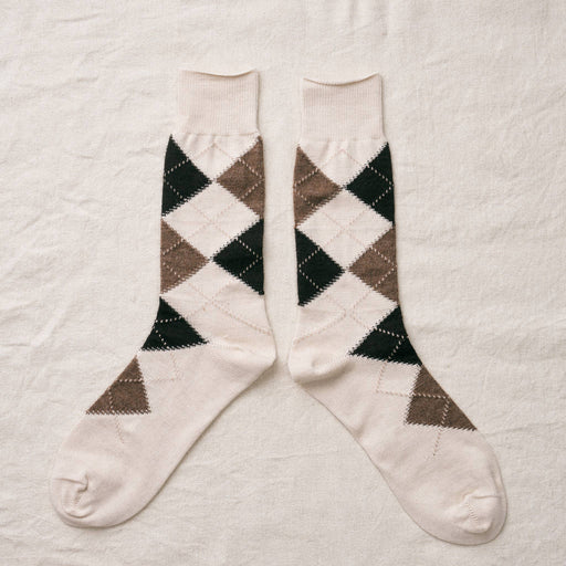 Organic Cotton Alpaca Yak Argyle Socks | Cream