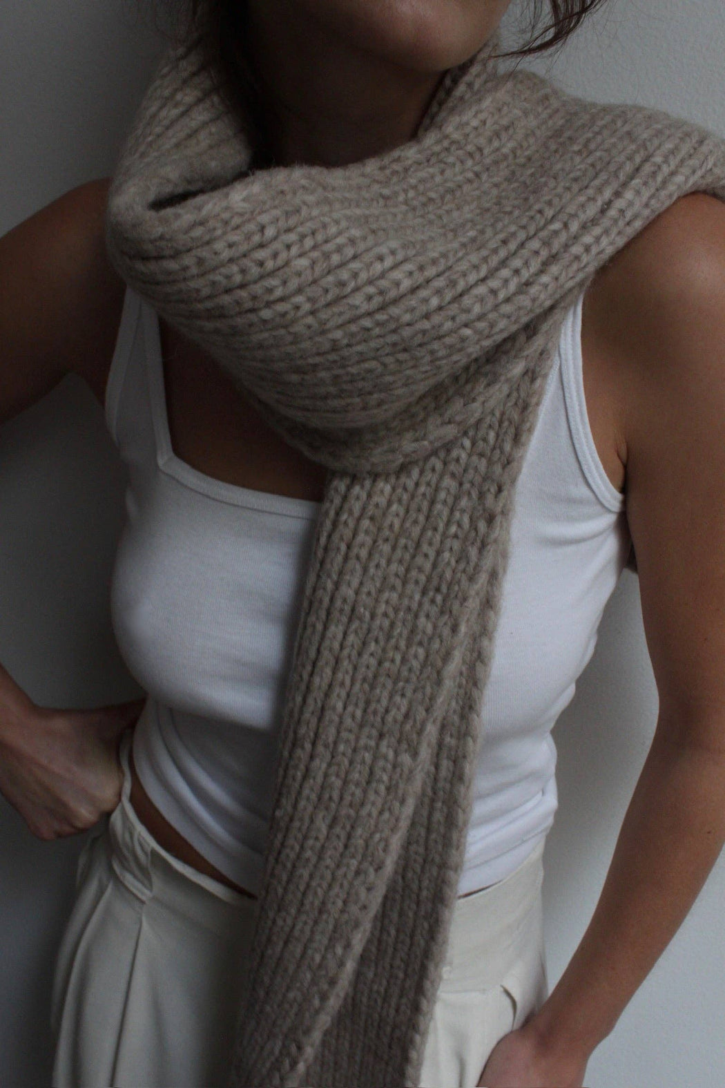 CeCe Knitted Alpaca Scarf | Oat