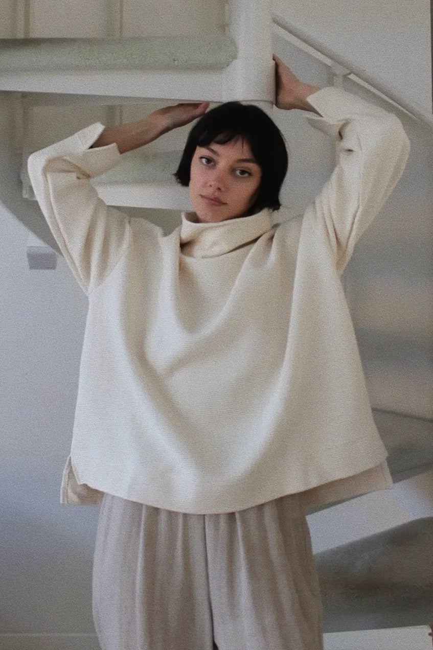 Mia Rippled Cotton Pullover | Cream