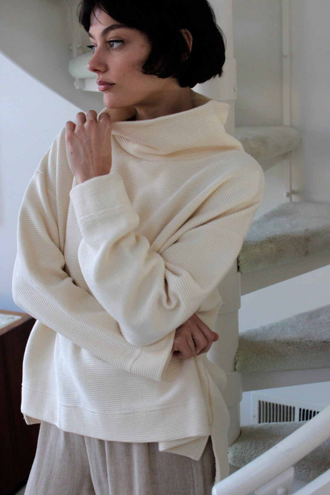 Mia Rippled Cotton Pullover | Cream