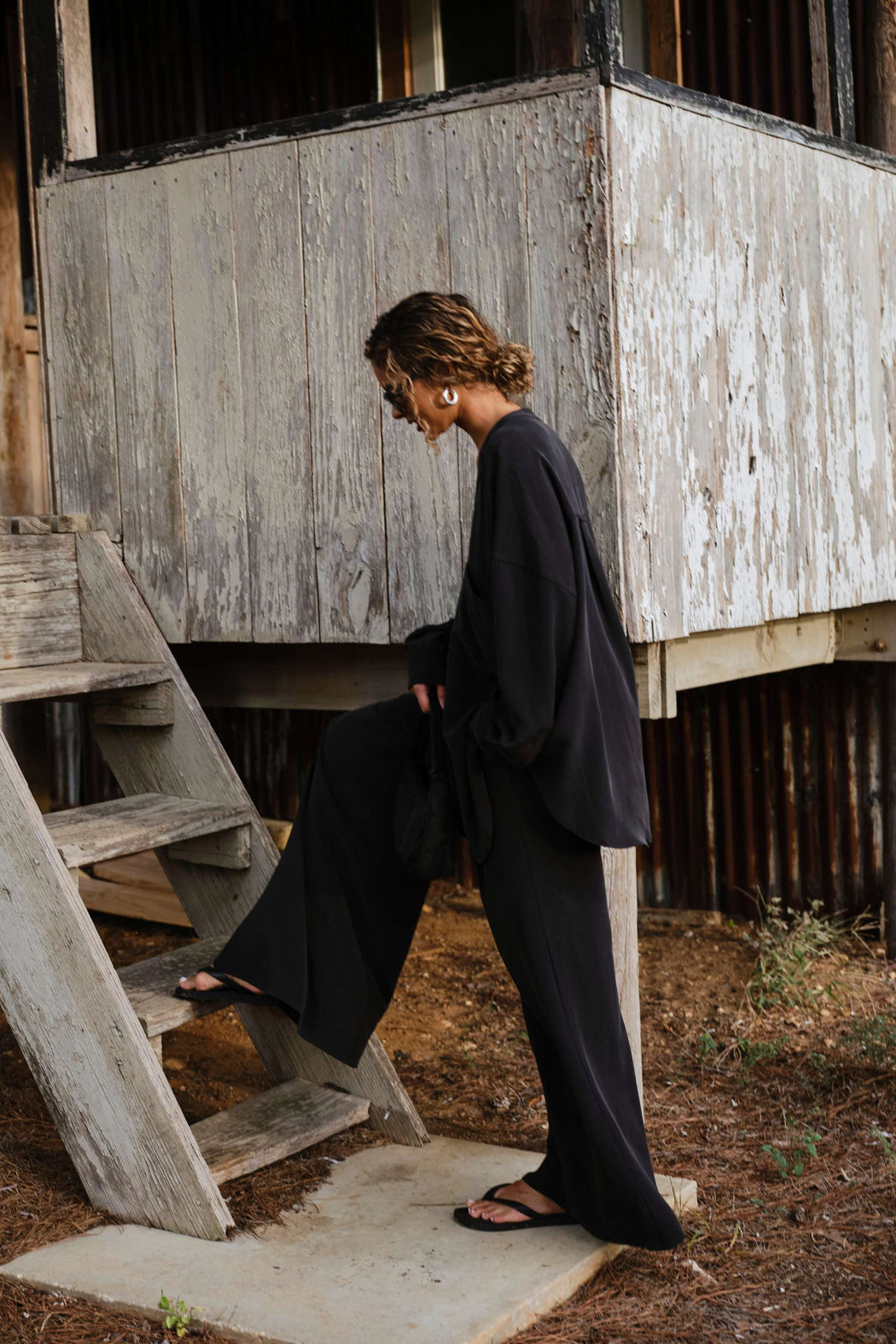 Sand Washed Silk Shirt | Black