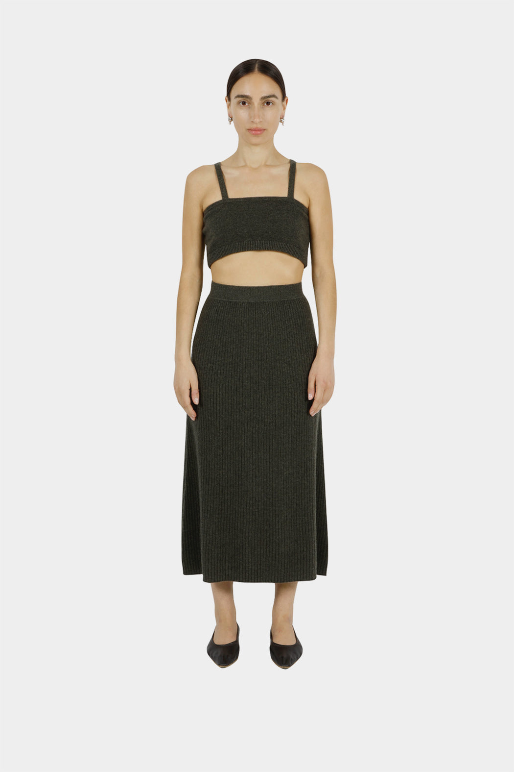 Cashmere Rib Semi Circle Skirt | Olive Melange