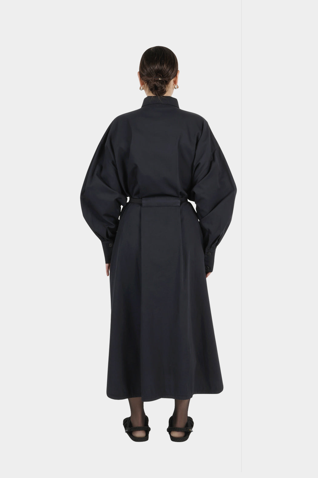 Collared Kaftan Shirt Dress | Black