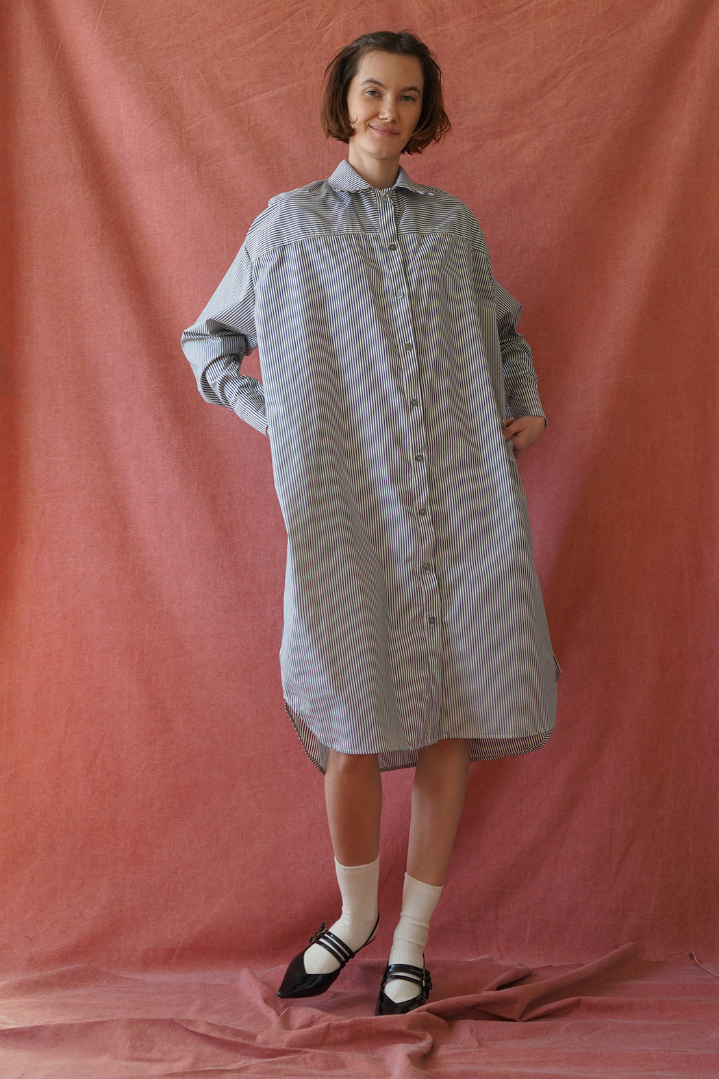 Proche | Pinstripe Shirt Dress | Navy + Ivory | Hazel & Rose | Minneapolis