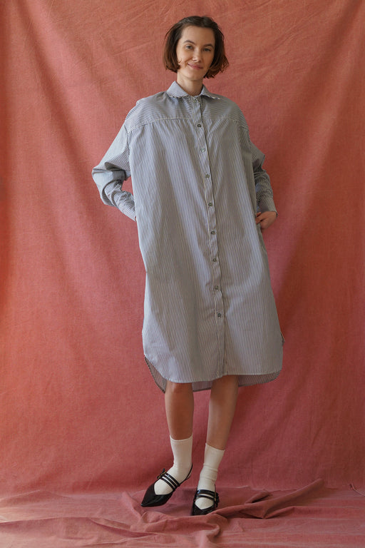 Proche | Pinstripe Shirt Dress | Navy + Ivory | Hazel & Rose | Minneapolis