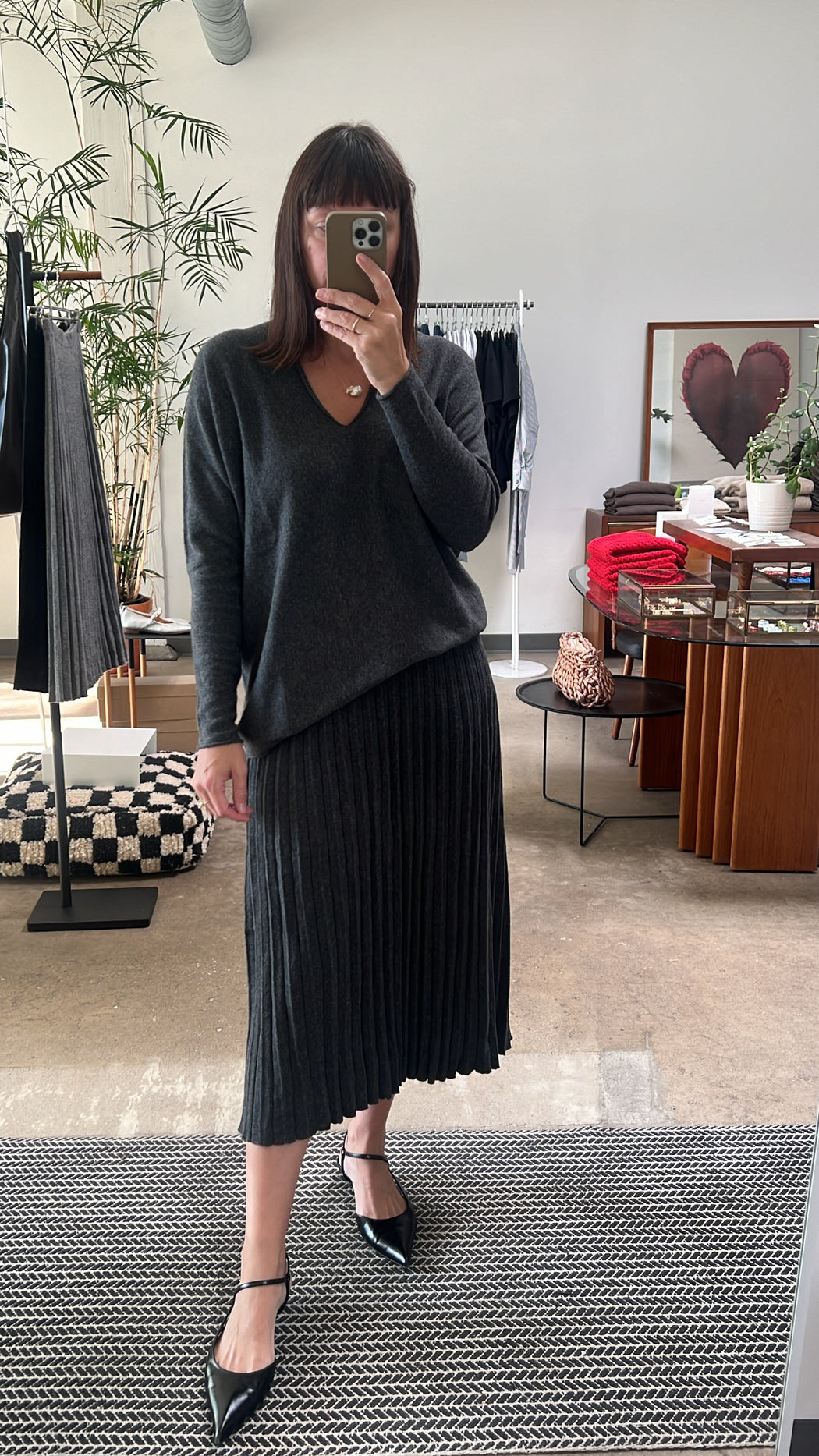 Cashmere Mix Pleated Skirt | Dark Grey