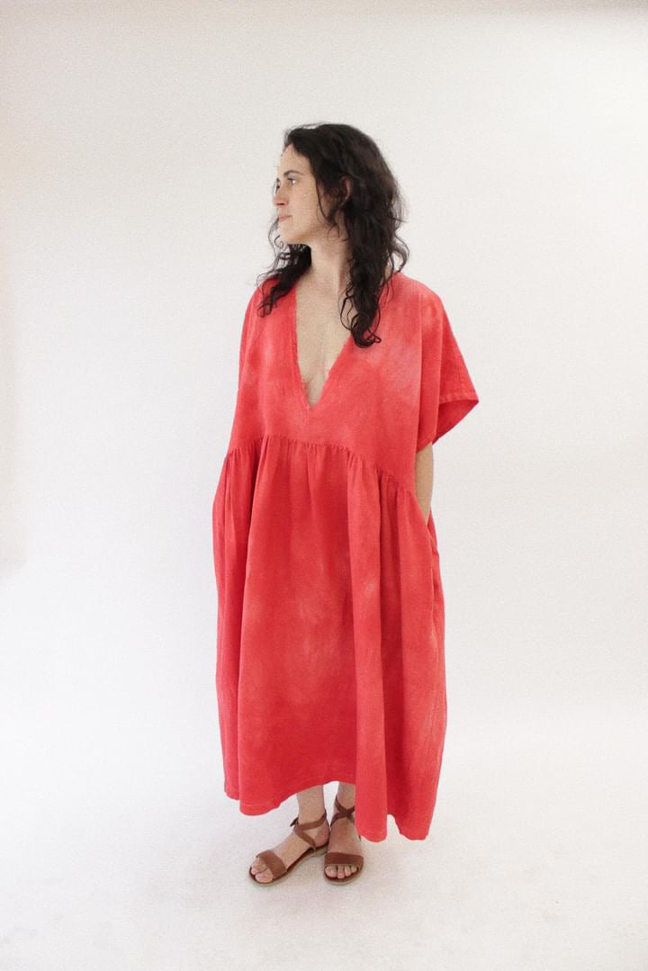 The Deep V Dress | Dyed Red