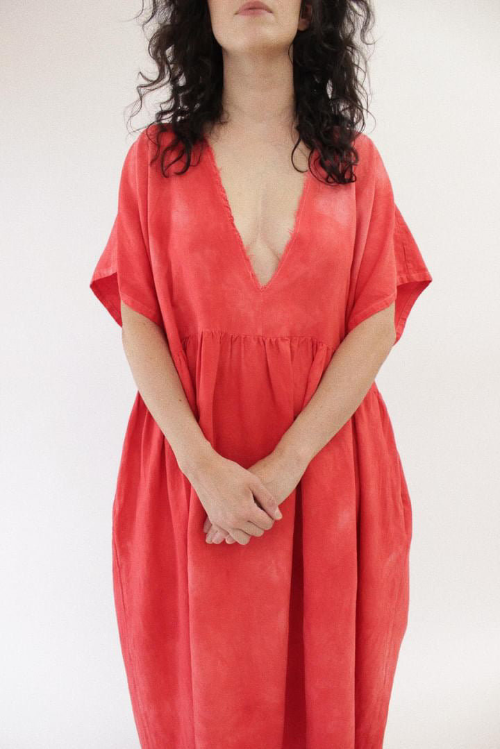 The Deep V Dress | Dyed Red