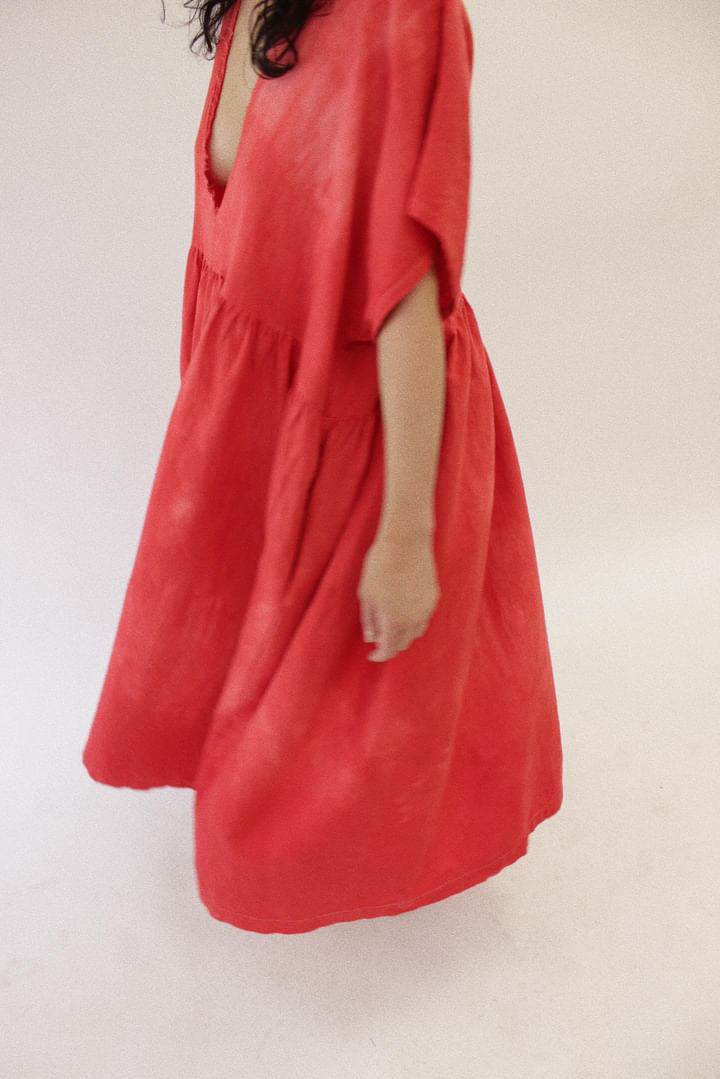 The Deep V Dress | Dyed Red