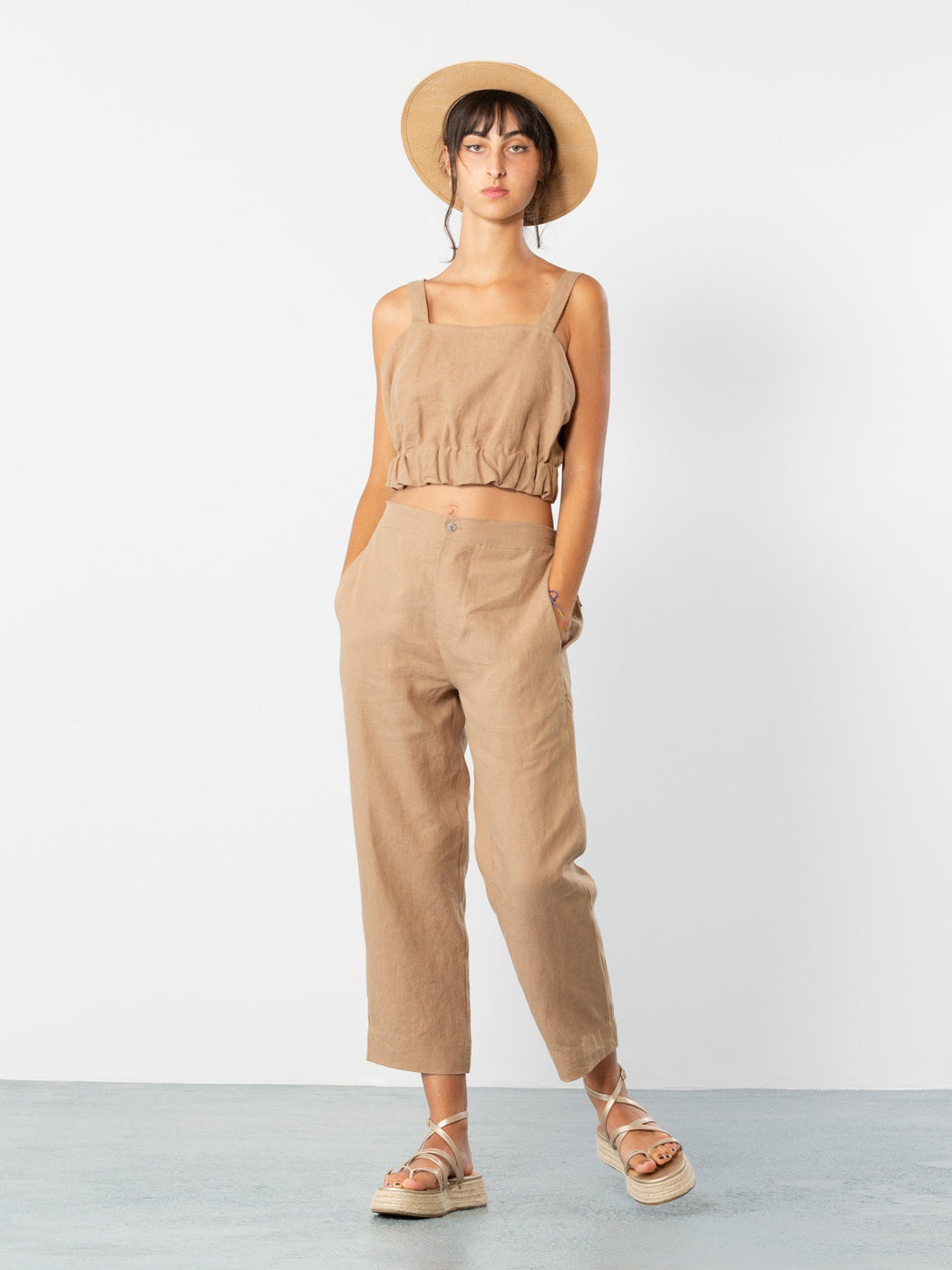 Elasticated Crop Top | Camel