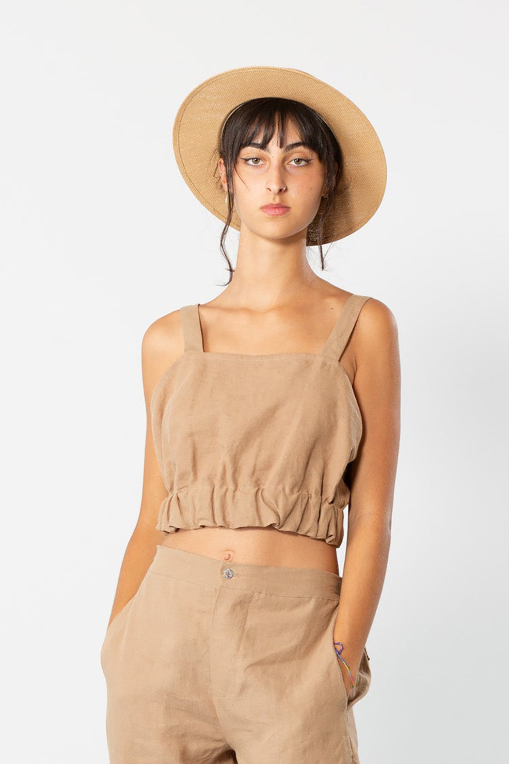 Elasticated Crop Top | Camel