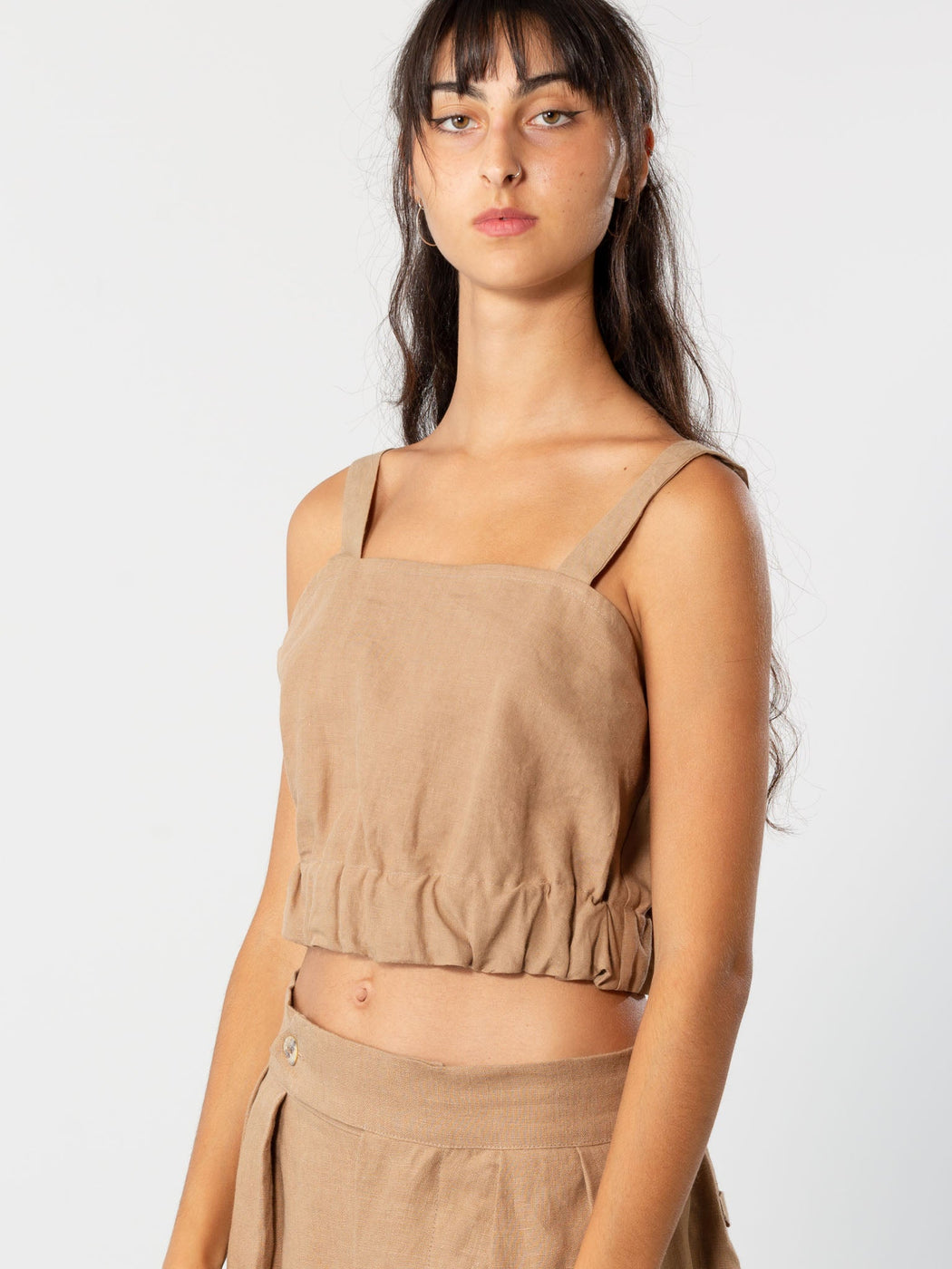 Elasticated Crop Top | Camel