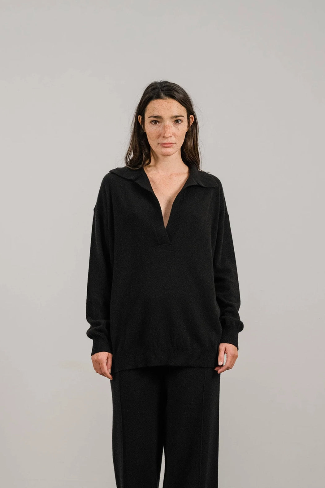 Cashmere Mix Polo Knit | Black