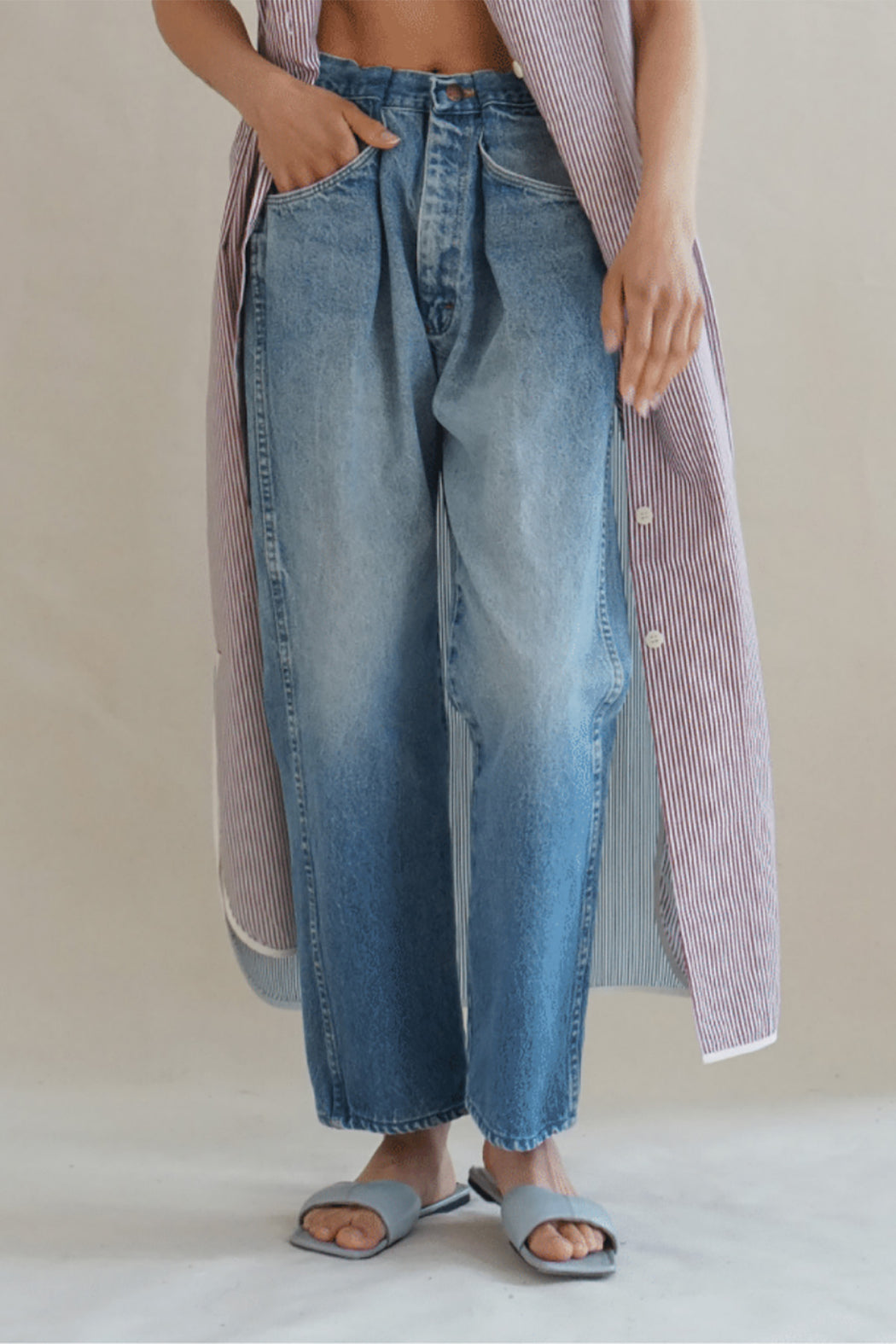 UPCYCLED FRONT PLEAT DENIM