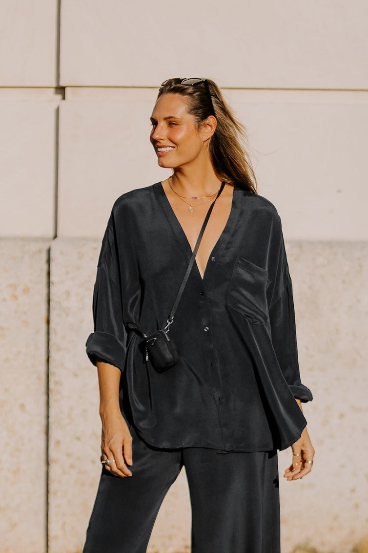 MAMENE | Sand Washed Silk Shirt | Black | Plus Size | Minneapolis | Minnesota