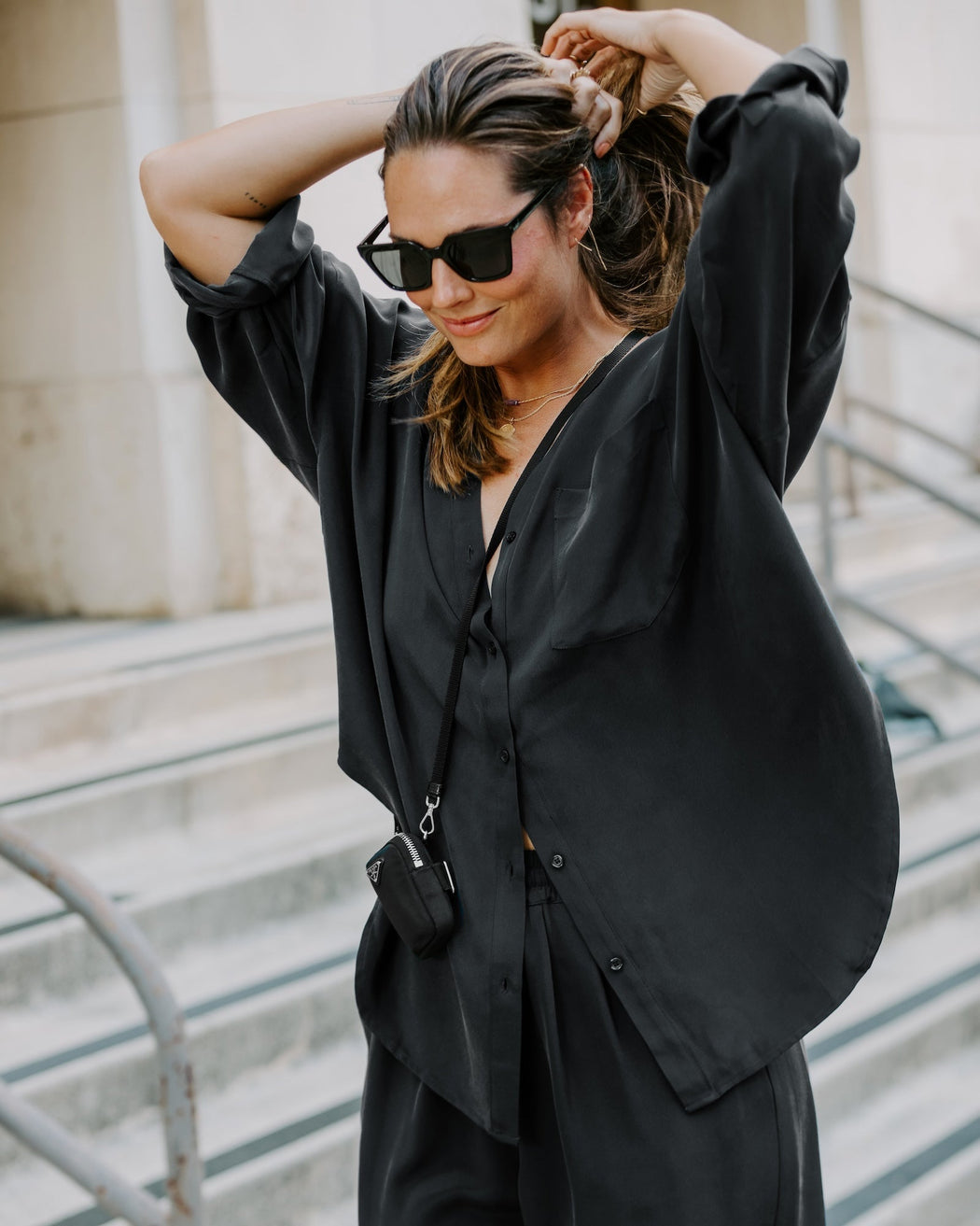 MAMENE | Sand Washed Silk Shirt | Black | Plus Size | Minneapolis | Minnesota