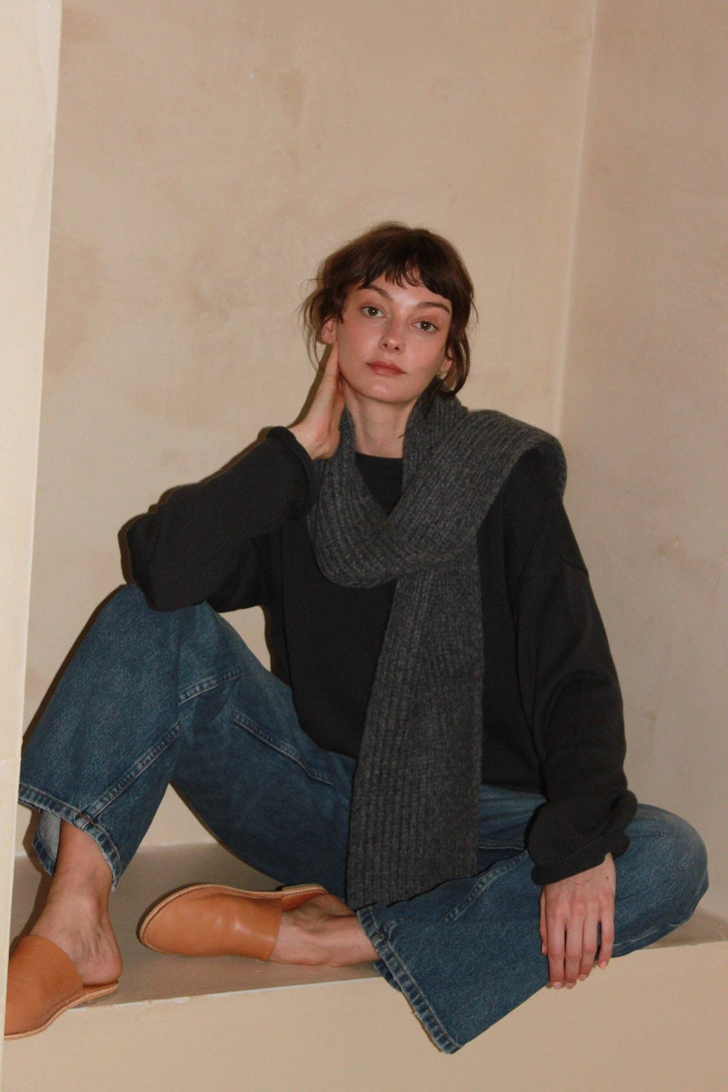 CeCe Knitted Alpaca Scarf | Ash