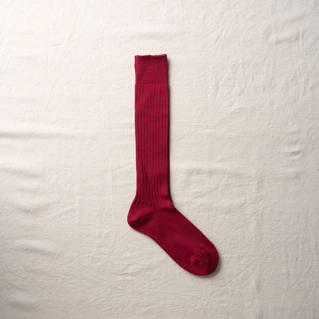 Organic Cotton Ribbed Knee Socks: Rose Red